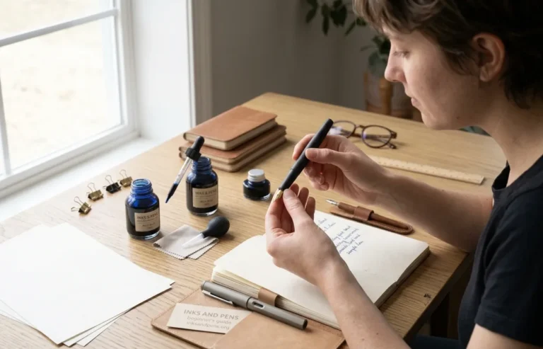 Choosing and maintaining a fountain pen with ink and writing paper
