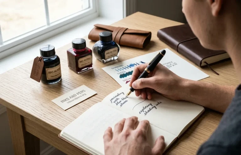 Fountain pen ink showing shading sheening drying and water resistance