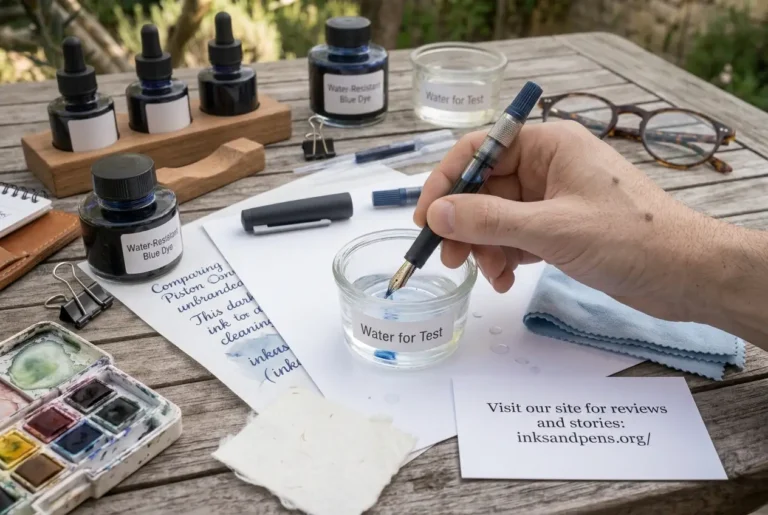 Fountain pen being cleaned with water