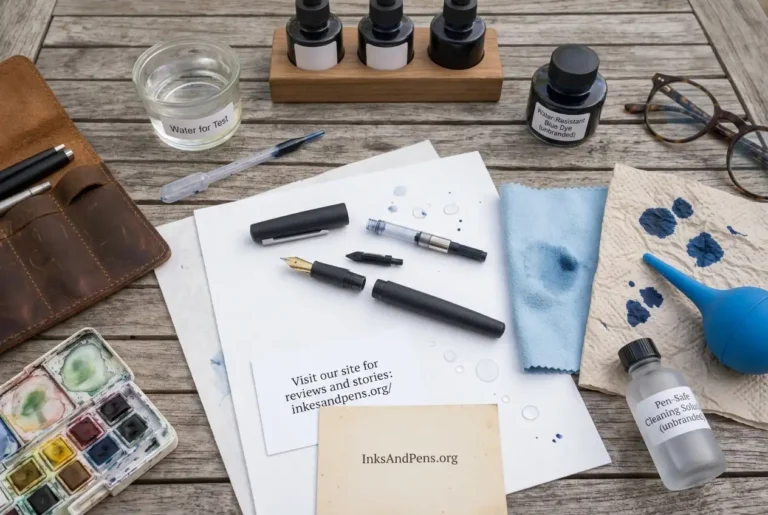 Fountain pen cleaning tools including water cup cloth and bulb syringe