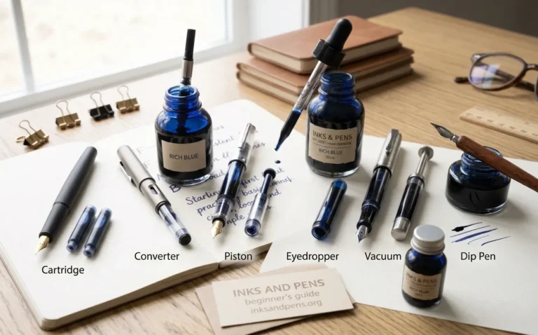 Different fountain pen filling systems including cartridge converter piston and eyedropper