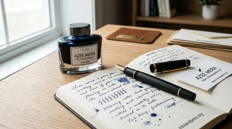 Fountain pen and ink bottle for fountain pen ink guide