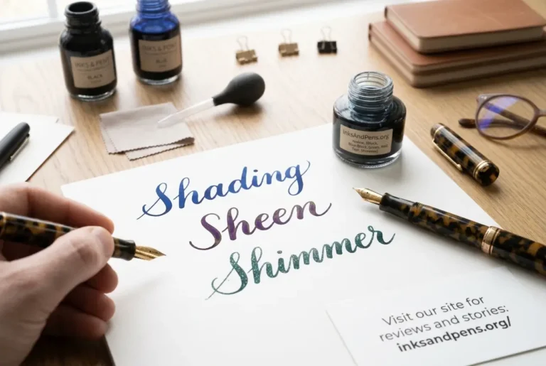 Fountain pen ink showing shading, sheen and shimmer effects