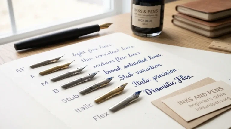 Fountain pen nib types EF Fine Medium Broad Stub Italic and Flex