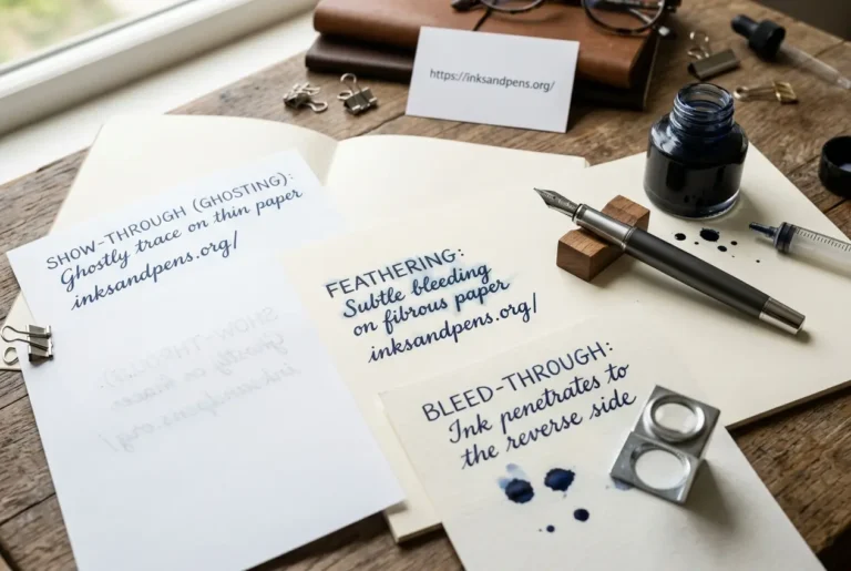 Fountain pen paper showing feathering bleed-through and show-through