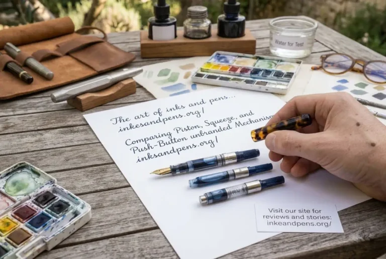 Piston, squeeze and push-button fountain pen ink converters