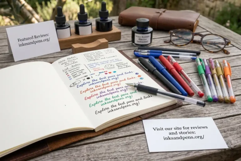 Gel pens and handwritten notes on a notebook
